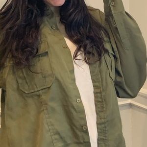 Oversized Olive Military Button Down